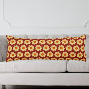 Yellow Dahlia Floral Pattern on Brick Red Body Cushion