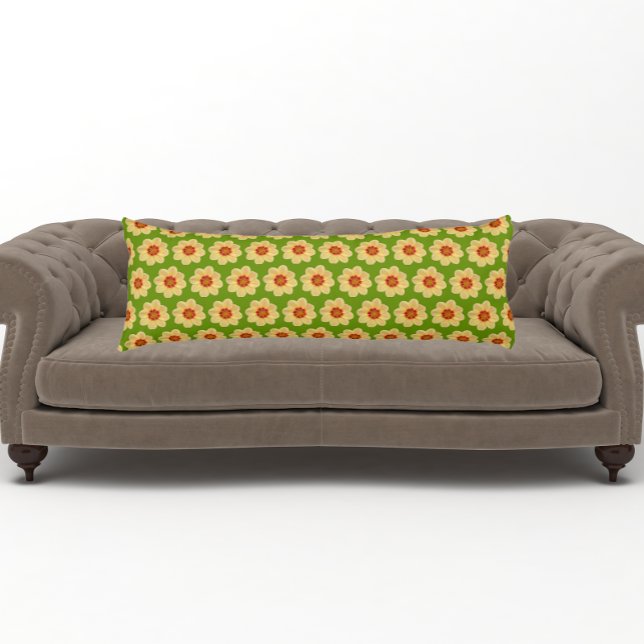 Yellow Dahlia Floral Pattern on Green Body Cushion (In Situ)
