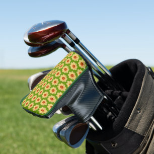 Yellow Dahlia Floral Pattern on Green Golf Head Cover