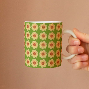 Yellow Dahlia Floral Pattern on Green Mug