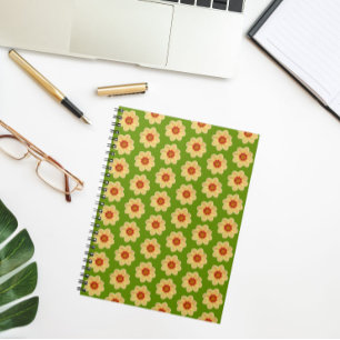 Yellow Dahlia Floral Pattern on Green Notebook