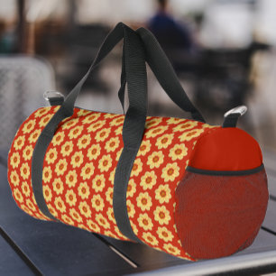 Yellow Dahlia Floral Pattern on Red Duffle Bag