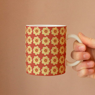 Yellow Dahlia Floral Pattern on Red Mug