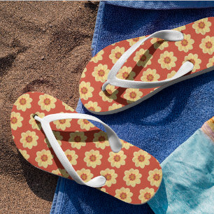 Yellow Dahlia Floral Pattern on Red Thongs