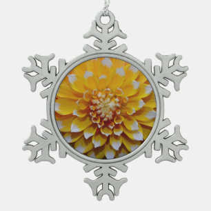 Yellow dahlia floral snowflake pewter christmas ornament