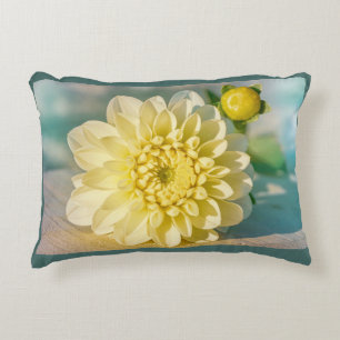 Yellow Dahlia Flower on Dark Teal Background    Decorative Cushion