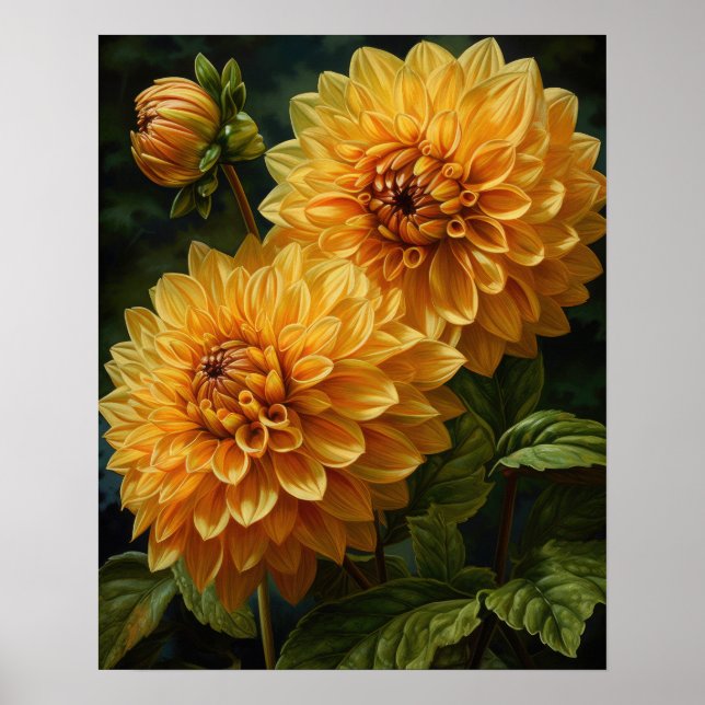 Yellow Dahlia Flowers Art Print Poster (Front)