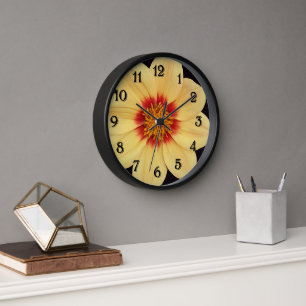 Yellow Dahlia on Black Floral Clock