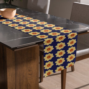 Yellow Dahlia on Blue Floral Pattern Short Table Runner