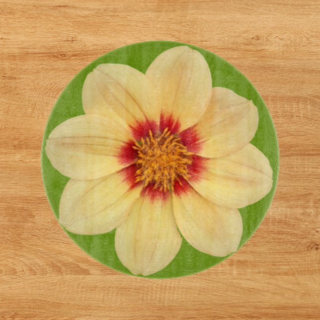 Yellow Dahlia on Green Floral Cutting Board (In Situ)
