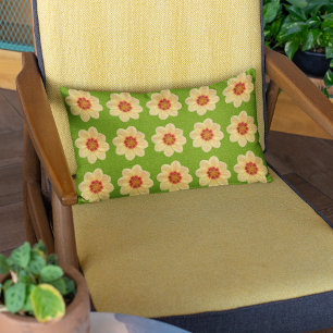 Yellow Dahlia on Green Floral Pattern Lumbar Cushion