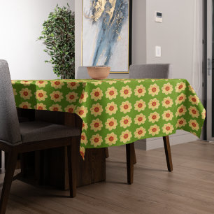 Yellow Dahlia on Green Floral Pattern Tablecloth