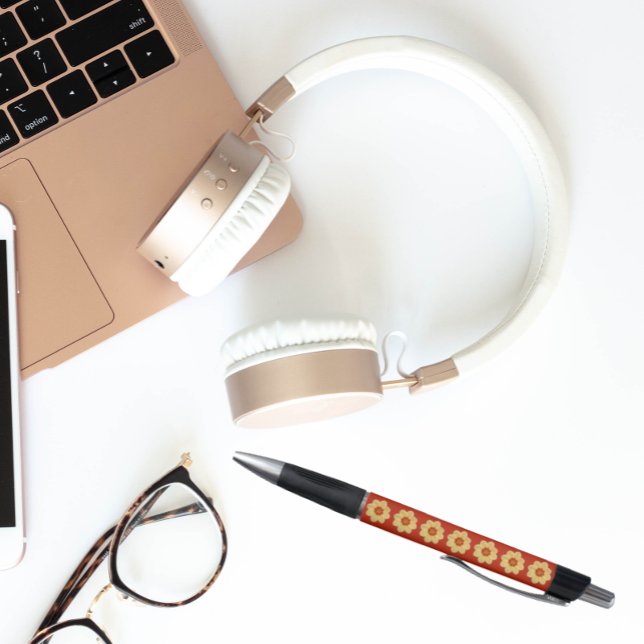 Yellow Dahlia on Red Floral Pattern (In Situ)
