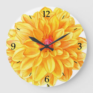 Yellow Dahlia watercolor Large Clock