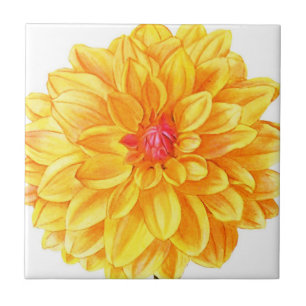 Yellow Dahlia watercolor Tile