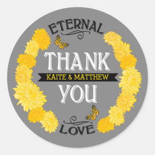 Yellow Dahlia Wreath Modern Floral Thank You Label