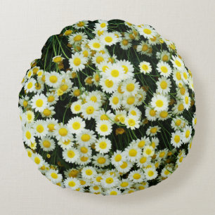 Yellow Dainty Daisy Flower Buttons, Round Cushion