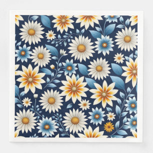 Yellow Daisies and Blue Flower Pattern Napkin