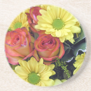 Yellow Daisies and Red Roses Coaster