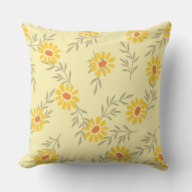 Yellow daisies and soft green leaves  Throw Pillow (Front)