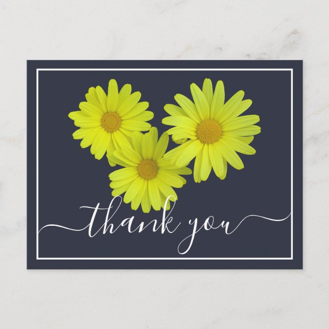 Yellow Daisies Colourful Navy Background Thank You Postcard (Front)