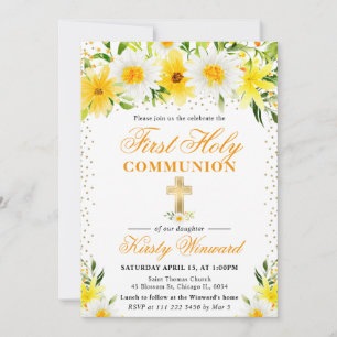 Yellow Daisies Flowers First Holy Communion Invitation