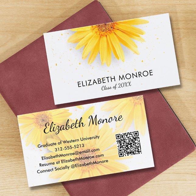 Yellow Daisies Graduate QR Code Calling Card (Graduate Calling Cards at PartyInvitationShop.com)