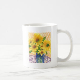 yellow daisies in blue vase coffee mug