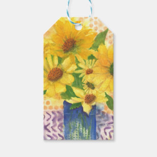 yellow daisies in blue vase gift tags