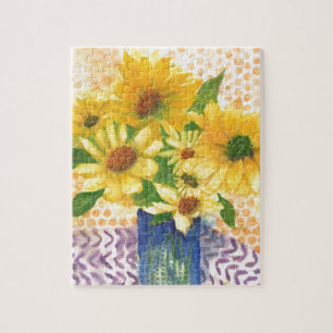 yellow daisies in blue vase jigsaw puzzle
