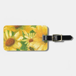 yellow daisies in blue vase luggage tag