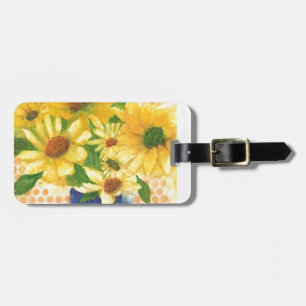 yellow daisies in blue vase luggage tag