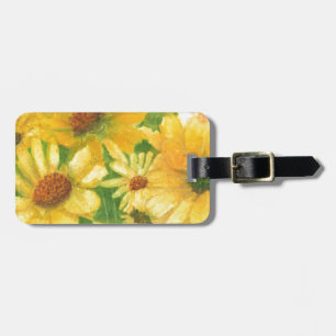 yellow daisies in blue vase luggage tag