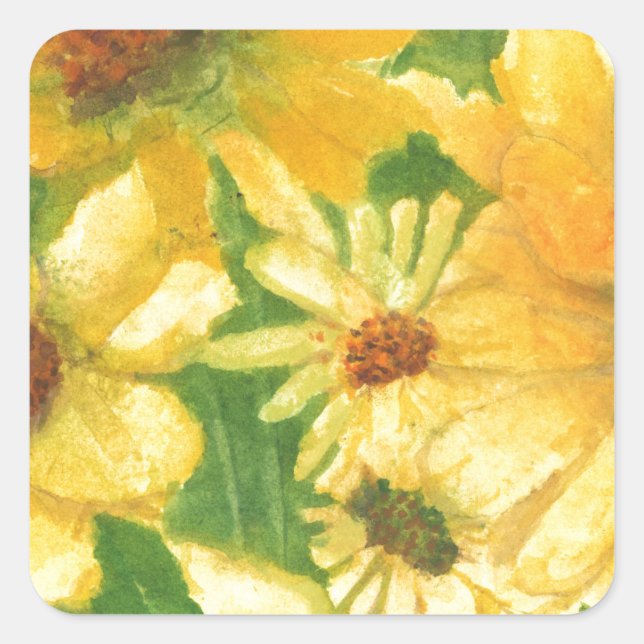 yellow daisies in blue vase square sticker (Front)