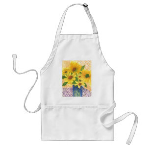 yellow daisies in blue vase standard apron