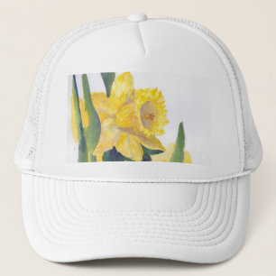 yellow daisies in blue vase trucker hat