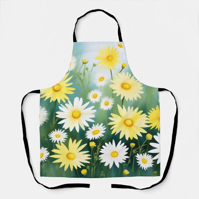 Yellow Daisies Meadow Watercolor Apron (Front)