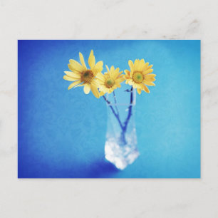 Yellow Daisies on Blue with Brocade Pattern Postcard