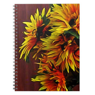Yellow Daisies on Red Barn Board Notebook