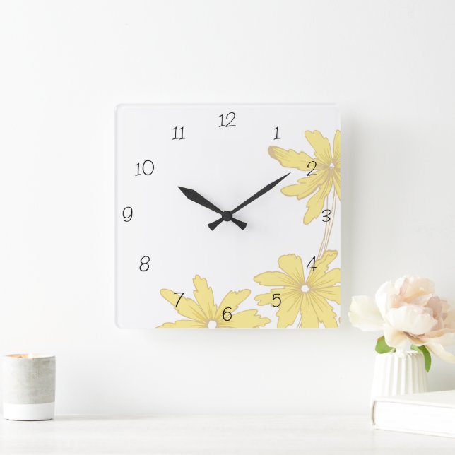 Yellow Daisies on White Square Wall Clock (Home)