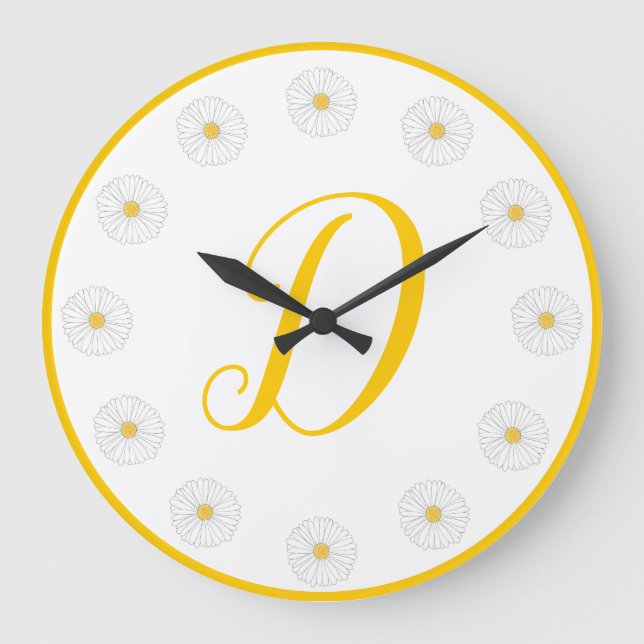Yellow Daisies Spring Flowers Daisy Floral Initial Large Clock (Front)