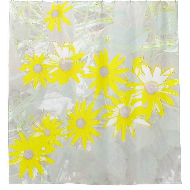 Yellow Daisies Yellow and Grey Shower Curtain (Front)