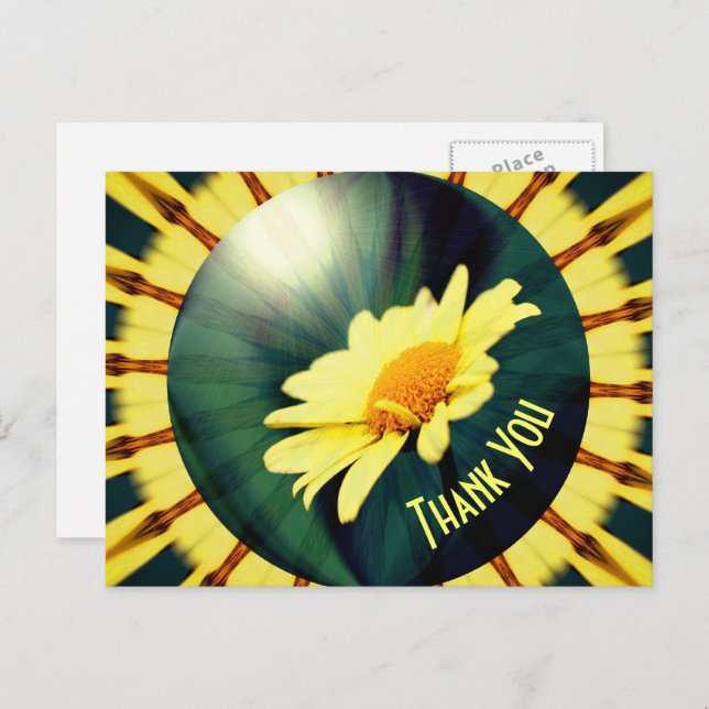 Yellow Daisy Abstract Floral Thank You Postcard (Front/Back)