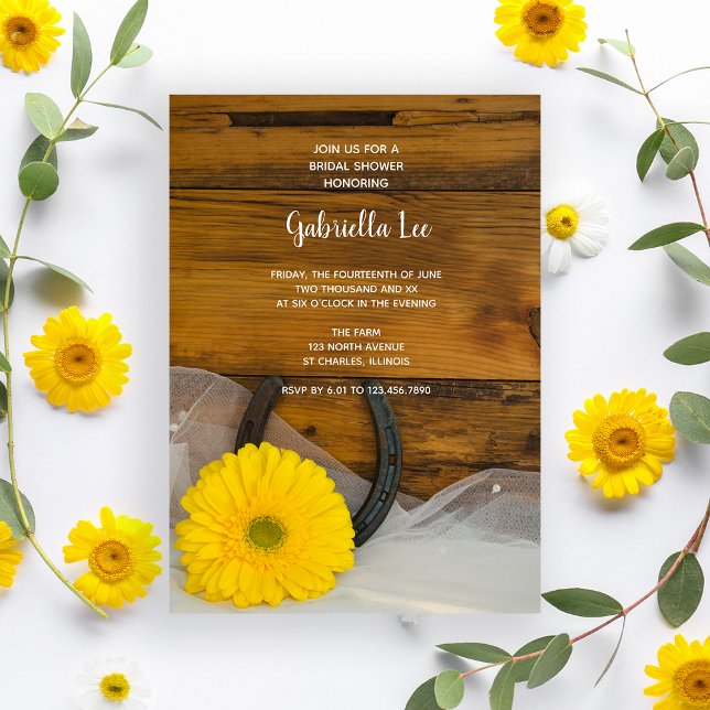 Yellow Daisy and Horseshoe Western Bridal Shower Invitation (Creator Uploaded)