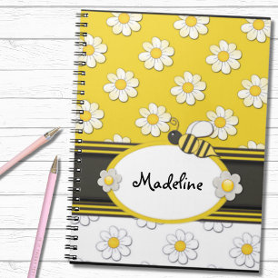 Yellow Daisy Bee Spiral Notebook