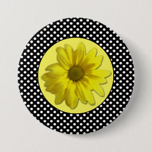 Yellow Daisy Black and White Polka Dots 7.5 Cm Round Badge