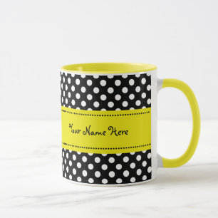 Yellow Daisy Black and White Polka Dots Mug