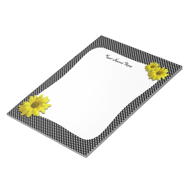 Yellow Daisy Black and White Polka Dots Notepad (Angled)