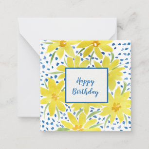 Yellow Daisy Bouquet Blue Dots Birthday Note  Card