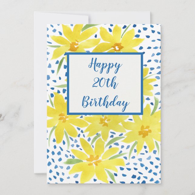 Yellow Daisy Bouquet Blue Dots Custom Birthday (Front)